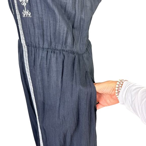 Neiman Marcus NWT Black Knit White Embroidered Strapless Tube Boho Maxi Dress - Picture 6 of 10